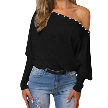 30H Женские топы и блузки, рубашка с открытыми плечами, пуловер большого размера, свободный джемпер с длинными рукавами 