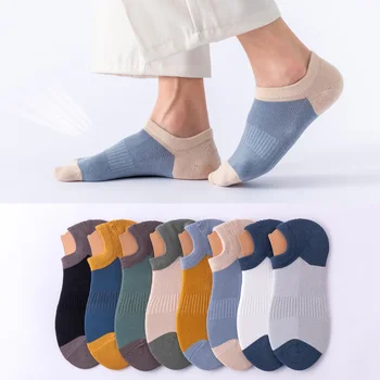 5 пар / лот Мужские невидимые хлопчатобумажные носки Носки-лодочки Нескользящие Силиконовые Мужские весенне-летние носки Мужские носки-лодыжки тапочки Meia