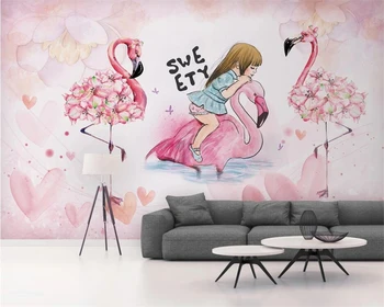 beibehang papier peint Пользовательские 3D современные дети пара фламинго цветок розы фон обои papel de parede