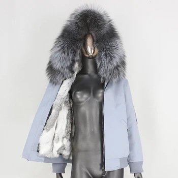 BLUENESSFAIR 2020, Водонепроницаемая куртка-бомбер, Зимняя куртка, женская шуба из натурального кроличьего меха, воротник из натурального меха Лисы и Енота, верхняя одежда с капюшоном,