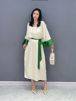 SuperAen 2023, летнее новое Корейское повседневное платье Макси, женское длинное платье с V-образным вырезом большого размера для женщин