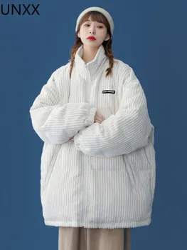 UNXX Зимняя женская вельветовая парка Женская Корейская куртка с бриллиантами Оверсайз Женская элегантная куртка Harajuku с отворотом, хлопковая куртка для пары