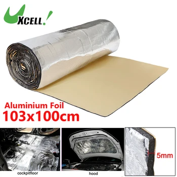 Uxcell Автомобильный звукоизоляционный коврик размером 103x100 см и 5 мм из вспененной алюминиевой фольги высокой плотности, теплозвукопоглощающий лист
