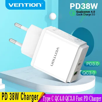 Vention 38W USB Charger Quick Charge 4.0 3.0 Type C PD Быстрая зарядка для iPhone 13 12 зарядное устройство USBC с QC 4.0 3.0 Зарядное устройство для телефона