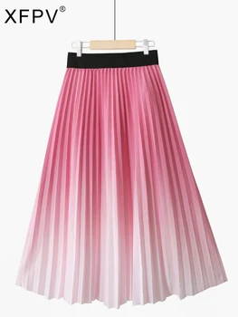 XFPV Темпераментная Градиентная Эластичная талия, плиссированная Свободная юбка, женские Базовые юбки с рюшами, Женская Летняя новинка 2023 года, Tide SM7011