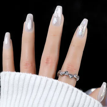 YIKOOLIN 24ШТ 3d Дизайн Персонализированный набор накладных ногтей Press On Nails Полное покрытие Обнаженные белые наконечники для нейл-арта Пригодный для носки Декор для ногтей для девочек