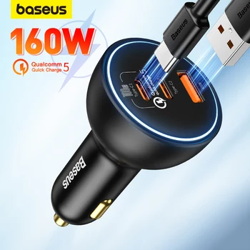 Автомобильное Зарядное Устройство Baseus 160 Вт QC 5,0 Быстрая Зарядка PPS PD3.0 USB Type C Для Зарядки Автомобильного телефона iPhone 14 13 12 Pro Ноутбуки Планшеты
