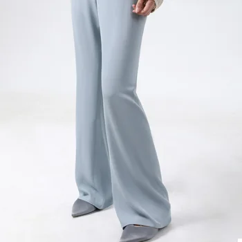 Ацетатные повседневные брюки для уборки, воздушные брюки с высокой талией, прямые широкие брюки из ледяного шелка, весенние длинные брюки