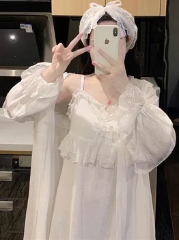 Большой размер 300 кг Пижамы, пижамный халат, комплекты из двух предметов, женское весеннее ночное платье Camisola, Корейские Кавайные Викторианские ночные рубашки