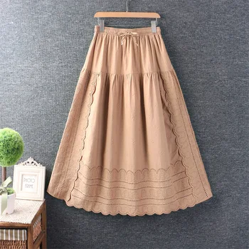 Весенне-летняя Милая однотонная юбка с вышивкой, женская повседневная юбка с эластичной талией