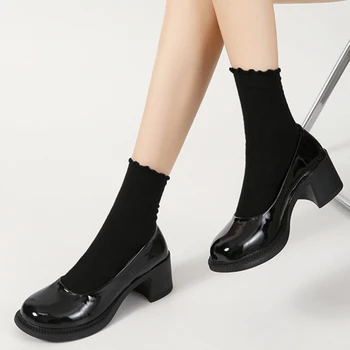 Женская обувь 2023, Лидер продаж, Весенне-осенние женские туфли-лодочки Mary Jane, однотонные, с круглым носком, без застежки, на высоком каблуке высокого качества