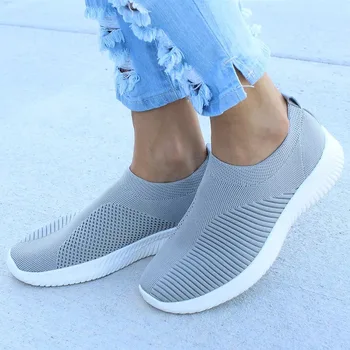 Женская обувь Sneaksrs 2022, модная вязаная дышащая обувь для ходьбы, обувь без застежки, удобная повседневная обувь, женская обувь большого размера