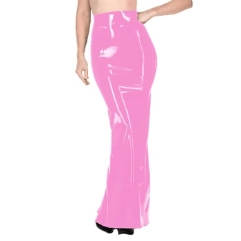 Женские длинные юбки из ПВХ кожи с высокой талией, простые элегантные юбки-футляры с эластичным поясом, Глянцевая танцевальная клубная одежда, облегающая юбка-карандаш