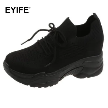 Женские кроссовки на танкетке EYIFE 2023, Летняя новая сетчатая Женская дышащая повседневная обувь большого размера для бега на открытом воздухе