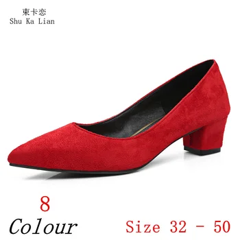 Женские туфли-лодочки на низком среднем каблуке 4,5 см, туфли на шпильке, женские вечерние свадебные туфли, маленькие, большие размеры 32-50