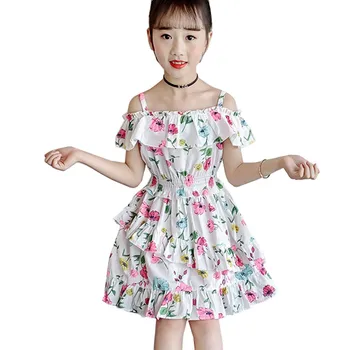 Летнее платье для девочек с модным принтом, платья с цветочным узором для девочек, детская одежда для девочек-подростков 4, 6, 8, 10, 12, 14 лет LC072