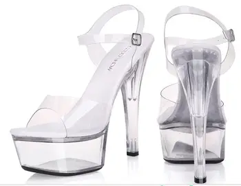 Летняя Женская обувь, Пикантные Высококачественные Босоножки с Прозрачными кристаллами На Высоком каблуке 7-20 см, Большие размеры 34-44, Модельные Туфли Для подиума Многих типов
