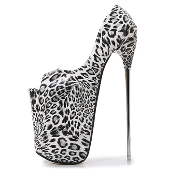 Модные женские фетиш-туфли на платформе и высоком каблуке 22 см с открытым носком, сексуальные леопардовые туфли-лодочки на каблуке, женские вечерние туфли для стриптиза большого размера