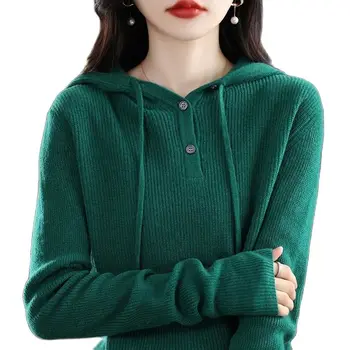 Осенне-зимняя трикотажная рубашка с капюшоном и длинным рукавом, женский пуловер, свитер, Свободный Повседневный Короткий Внешний свитер с капюшоном, Внутренний свитер с капюшоном