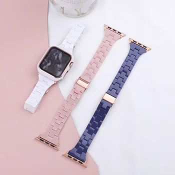 Подходит для Apple Watch 7 6 5 SE Ремешок + чехол Модный узкий поясной ПК Сплошной Цвет Для iwatch Band 45 мм 41 мм Ремешок из искусственной Смолы