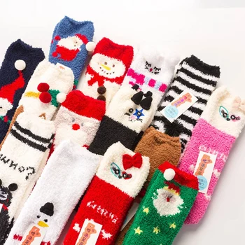 Рождественские носки из кораллового флиса, теплые утолщенные носки для сна в пол с рисунком из мультфильма