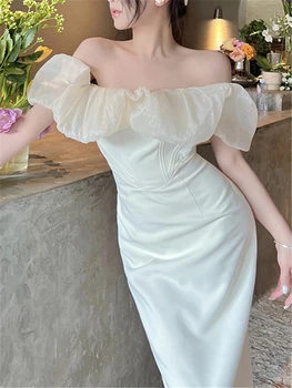 Роскошные свадебные вечерние платья для женщин для выпускного вечера, элегантный вырез с разрезом, пышные рукава, облегающее Винтажное Сексуальное платье Миди, лето 2023