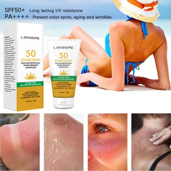 Солнцезащитный крем SPF50 Увлажняющий Отбеливающий Водостойкий Лосьон Освежающий Нежирный Солнцезащитный крем для кожи Для мужчин и женщин по уходу за телом 50 г