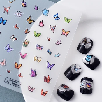 Цветные бабочки с рельефом 5D, самоклеящиеся наклейки для дизайна ногтей, насекомые-моль, высококачественные наклейки для маникюра Оптом