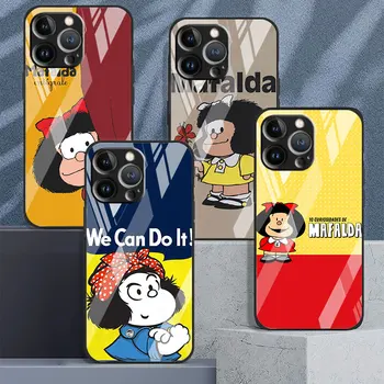 Чехол Для Телефона Из Закаленного Стекла Для Apple iPhone 13 14 11 12 Pro Max mini XR X XS Max SE 7 8 6 6S Plus Cover Cartoon Mafalda Girl