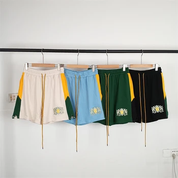 Шорты с вышитым значком Rhude, мужские женские Желтые шорты с завязками в стиле пэчворк, бриджи